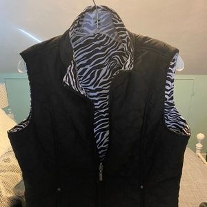 Reversible black and zebra print vest